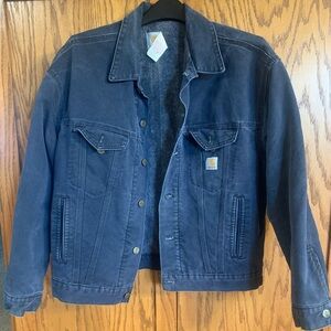 Vintage Carhartt Jacket Womens Large Blue Blanket Lined Trucker Streetwear.